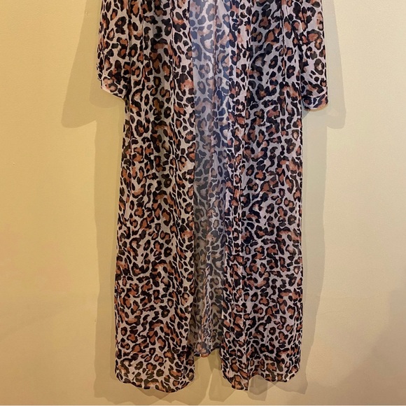 16W Leopard Print Sexy Bikini Cover SemiSheer Summer Beach Kimono Cardigan Brown - Picture 4 of 8